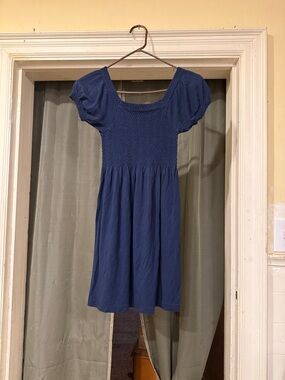 Women's Blue Short Sleeve Smocked Bodice Dress